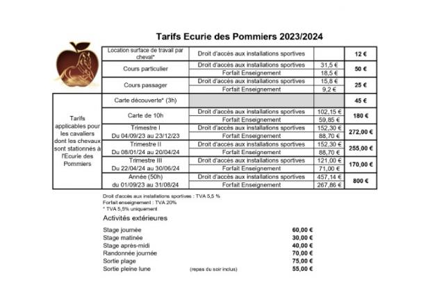 Tarifs écurie